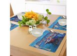 Abakuhaus Tovagliette Rustiche, Barche A Vela E Navi Sul Porto Costiero Attraverso Il Mare Piccola Grafica Di Una Città Rurale Di Pescatori, Tiscjdeco In Tessuto Resistente Ai Colori Per La Sala Da Pranzo E La Cucina, Rosso