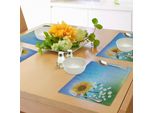 Tovagliette Abakuhaus Con Girasoli, Illustrazione Floreale Grunge Con Girasoli E Camomille, Arte Estiva Dai Colori Pastello, Decorazioni Da Tavola In Tessuto Resistente Ai Colori Per La Sala Da Pranzo E La Cucina, Giallo Verde Blu