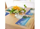 Tovagliette Abakuhaus Ocean, Stampa Con Palme Su Spiaggia Tropicale Con Sabbia E Paesaggio Marino, Decorazione Da Tavola In Tessuto Resistente Al Lavaggio Per Sala Da Pranzo E Cucina, Verde Crema E