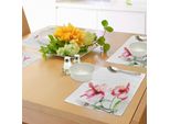 Abakuhaus Tovagliette Acquerello Con Motivi Floreali, Fiori Di Ibisco Su Sfondo Normale In Colori Pastello A Tema Naturale, Tiscjdeco In Tessuto Resistente Al Lavaggio Per La Sala Da Pranzo E La Cucina, Bianco Verde Rosso