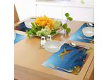 Tovagliette Abakuhaus Ocean, Barriera Corallina Colorata Con Silhouette Di Pesci E Tartarughe, Decorazione Da Tavolo In Tessuto Resistente Al Lavaggio Per Sala Da Pranzo E Cucina, Giallo Arancio