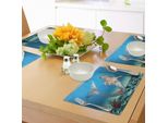 Tovagliette Abakuhaus Con Sirena, Grafica Raffigurante Una Sirena Nell'oceano Tropicale, Creatura Magica E Leggendaria Delle Fiabe, Tiscjdeco In Tessuto Resistente Ai Colori Per La Sala Da Pranzo E La Cucina.