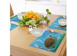 Tovagliette Abakuhaus Ocean, Tartarughe Che Nuotano In Famiglia Nell'oceano, Divertenti Grafiche Subacquee In Stile Cartone Animato, Decorazioni Da Tavola In Tessuto Resistente Ai Colori Per La Sala Da Pranzo E La Cucina, Marrone Verde Blu