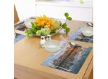 Abakuhaus Tovagliette Paesaggistiche, Tramonto Magico Sul Lago Con Riflessi Cristallini Sull'acqua E Orizzonte Sopra La Foresta Boho, Tiscjdeco In Tessuto Resistente Ai Colori Per La Sala Da Pranzo E La Cucina, Multicolore