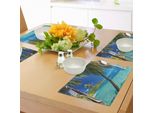 Tovagliette Abakuhaus Ocean, Immagine Di Un'isola Tropicale Con Palme E Stampa A Tema Spiaggia Cristallina, Decorazione Da Tavola In Tessuto Resistente Al Lavaggio Per Sala Da Pranzo E Cucina, Blu Turchese