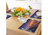 Abakuhaus Tovagliette Paesaggio, Ponte Di Legno Nel Porto All'alba Orizzonte Candela Amore Romantico Stampa Immagine, Tiscjdeco In Tessuto Resistente Ai Colori Per La Sala Da Pranzo E La Cucina, Arancione