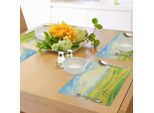 Abakuhaus Tovagliette Rustiche, Paesaggio Rurale Soleggiato Con Dolci Colline E Campi In Autunno, Stampa Artistica A Colori, Tiscjdeco In Tessuto Resistente Ai Colori Per La Sala Da Pranzo E La Cucina, Giallo Verde