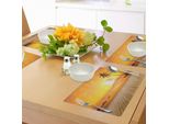 Tovagliette Abakuhaus Ocean, Tramonto Sull'oceano Con Palma E Pontile Horizon View Image Tropical, Tiscjdeco In Tessuto Resistente Al Lavaggio Per Sala Da Pranzo E Cucina, Arancione Marrone