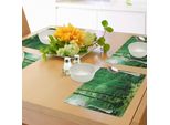 Tovagliette Abakuhaus Wald, Raggi Di Sole Che Filtrano Tra Le Foglie Degli Alberi Della Foresta, Immagine Misty Morning Serenity, Tiscjdeco In Tessuto Resistente Al Lavaggio Per La Sala Da Pranzo E La Cucina, Bianco Verde