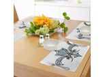 Tovagliette Abakuhaus Fleur De Lis, Grungy Lily Retro Renaissance Spirit Element Victory Vintage Art Print, Tiscjdeco In Tessuto Resistente Al Lavaggio Per Sala Da Pranzo E Cucina, Bianco, Nero, Blu