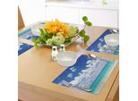 Tovagliette Abakuhaus Ocean, Spiaggia Paradisiaca E Cielo Tropicale Hawaiano Esotico Con Paesaggio Nuvoloso, Tiscjdeco In Tessuto Resistente Al Lavaggio Per La Sala Da Pranzo E La Cucina, Turchese Bianco