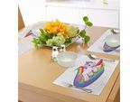 Tovagliette Abakuhaus Con Caricature, Unicorno Bambino Che Corre Sull'immagine Leggendaria Della Creatura Mitologica Dell'arcobaleno, Tiscjdeco In Tessuto Resistente Ai Colori Per La Sala Da Pranzo E La Cucina, Bianco Viola