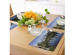 Tovagliette Abakuhaus, Alberi Colorati E Paesaggio Montano Innevato Con Crystal Lake Nature, Tiscjdeco In Tessuto Resistente Al Lavaggio Per La Sala Da Pranzo E La Cucina, Bianco Verde Blu