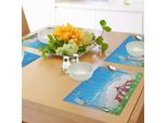 Tovagliette Abakuhaus Zirkus, Tendone Da Circo Itinerante Con Nuvole, Farfalle E Clear Sky Festival Happiness, Tiscjdeco In Tessuto Resistente Ai Colori Per La Sala Da Pranzo E La Cucina, Verde Blu Rosso