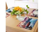 Tovagliette Abakuhaus, Tranquillo Lago Di Montagna Con Cielo Maestoso E Montagne, Romantica Vista Dell'asia Meridionale, Tiscjdeco In Tessuto Resistente Ai Colori Per La Sala Da Pranzo E La Cucina, Multicolore
