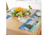 Abakuhaus Tovagliette, Rocce Calcaree Nel Mare Con Barche, Tranquilla Costa Con Orizzonte, Foto Naturalistica, Tiscjdeco In Tessuto Resistente Ai Colori Per La Sala Da Pranzo E La Cucina, Multicolore