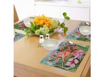 Tovagliette Abakuhaus Flamingo, Illustrazione Di Fenicotteri Con Fiori Tropicali Di Ibisco, Tiscjdeco In Tessuto Resistente Al Lavaggio Per La Sala Da Pranzo E La Cucina, Verde Rosa Blu