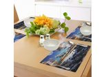 Tovagliette Abakuhaus Ocean, Luna Piena, Nuvole Scure, Costa Rocciosa, Panorama Marino Mattutino, Tiscjdeco In Tessuto Resistente Al Lavaggio Per Sala Da Pranzo E Cucina, Arancione, Nero, Blu
