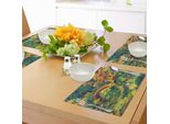 Abakuhaus Tovagliette Rustiche, Immagine Fiabesca Di Un Giardino Giapponese Con Un Antico Ponte, Stampa Con Motivi Naturali E Lacustri, Tovaglietta Decorativa In Tessuto Resistente Ai Colori Per La Sala Da Pranzo E La Cucina, Arancione Verde