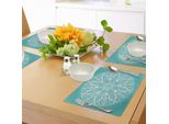 Abakuhaus Tovagliette Turchesi, Motivo A Rami Di Alberi Ricurvi, Cerchio Infinito, Design Floreale Simmetrico, Tiscjdeco In Tessuto Resistente Al Lavaggio Per Sala Da Pranzo E Cucina, Bianco