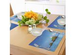 Tovagliette Abakuhaus, Foto Di Isole Tropicali Nell'oceano Pacifico Con Cielo Limpido, Vista Tranquilla E Idilliaca, Tiscjdeco In Tessuto Resistente Ai Colori Per La Sala Da Pranzo E La Cucina, Bianco E Blu.
