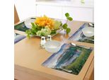 Abakuhaus Tovagliette Berg, Soleggiata Mattina D'estate Sul Lago Delle Alpi Austriache Crystal Mirroring Water Fairy Season, Tiscjdeco In Tessuto Resistente Al Colore Per La Sala Da Pranzo E La Cucina, Multicolore