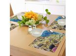 Tovagliette Abakuhaus Ocean, Immagine Esotica Di Vacanze Con Paesaggio Marino Colorato E Ambiente Naturale, Tiscjdeco In Tessuto Resistente Al Lavaggio Per Sala Da Pranzo E Cucina, Beige Blu