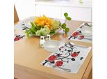 Tovagliette Abakuhaus In Stile Gotico, Elaborati Motivi A Spirale Con Rose, Fiori Da Giardino E Foglie In Stile Europeo, Tessuto Lavabile E Resistente Allo Scolorimento Per Sala Da Pranzo E Cucina, Rosso Cinabro, Bianco, Nero.