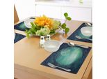 Tovagliette Gotiche Abakuhaus, Immagine Horror Misty Di Autumn Valley Con Woods Spooky Tree E Paesaggio Con Luna Piena, Tiscjdeco In Tessuto Resistente Al Lavaggio Per La Sala Da Pranzo E La Cucina, Verde
