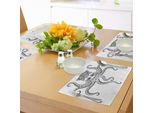 Tovagliette Abakuhaus Con Motivo A Calamaro, Disegno Di Polipo, Motivi Etnici Culturali, Mandala, Illustrazione Pasquale, Stampa, Decorazione Da Tavola In Tessuto Resistente Al Lavaggio Per Sala Da Pranzo E Cucina, Bianco E Nero