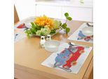 Tovagliette Abakuhaus Con Caricature, Acquerello Raffigurante Un Ragazzo Che Arrossisce, Un Elefante E Un Coniglio In Un Piccolo Viaggio In Auto, Tiscjdeco In Tessuto Resistente Ai Colori Per La Sala Da Pranzo E La Cucina, Bianco, Blu, Rosso