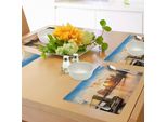 Tovagliette Abakuhaus New York, Panorama Urbano Del Brooklyn Bridge E Del Manhattan Hudson River Center Di Kultur Foto, Tiscjdeco In Tessuto Resistente Ai Colori Per La Sala Da Pranzo E La Cucina, Multicolore