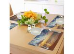 Tovagliette Abakuhaus Ocean, Cloudscape Sopra Il Lago Destinazione Luna Di Miele - Panorama All'alba - Tiscjdeco In Tessuto Resistente Ai Colori Per La Sala Da Pranzo E La Cucina, Giallo Marrone Blu