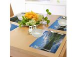 Tovagliette Abakuhaus, Pure Mountain Lake Scenery Con Alberi E Cielo Nuvoloso, Stampa Ispirata Alla Natura, Tiscjdeco In Tessuto Resistente Al Lavaggio Per La Sala Da Pranzo E La Cucina, Bianco Verde Blu