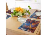 Abakuhaus Tovagliette Rustiche, Scuro E Profondo Nel Bosco In Autunno Autumn Season Calm Magical Nature Art Paint, Tiscjdeco In Tessuto Resistente Al Lavaggio Per La Sala Da Pranzo E La Cucina, Arancione