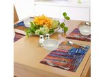 Abakuhaus Tovagliette Rustiche, Colori Pastello - Barca A Vela Con Pesci Nel Mare Immagine Fiabesca Scura - Opera D'arte Drammatica, Tiscjdeco In Tessuto Resistente Ai Colori Per La Sala Da Pranzo E La Cucina, Multicolore