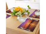 Tovagliette Abakuhaus Ocean, Romantico Tramonto Sulla Spiaggia, Riflessi Del Sole Sul Mare, Cielo Colorato, Tiscjdeco In Tessuto Resistente Al Lavaggio Per Sala Da Pranzo E Cucina, Arancione E Viola.