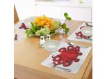 Tovagliette Abakuhaus Con Disegno Di Calamaro, Polipo Con Ombra, Animali Marini Tropicali, Tentacoli Marini, Stampa Grafica Semplice, Tiscjdeco In Tessuto Resistente Al Lavaggio Per Sala Da Pranzo E Cucina, Rosso