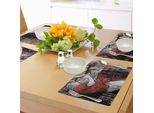 Tovagliette Musicali Abakuhaus, Musicista Con Tromba Su Sfondo Grunge Di Città Notturna, Stampa Artistica Boho, Tovaglietta Decorativa In Tessuto Resistente Ai Colori Per Sala Da Pranzo E Cucina, Bianco, Nero, Rosso