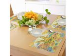 Abakuhaus Tovagliette Groovig, Simbolo Della Pace Con Fiori E Raggi Di Sole Funky Modern Art, Tiscjdeco In Tessuto Resistente Al Lavaggio Per La Sala Da Pranzo E La Cucina, Giallo Rosa Blu