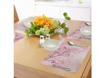 Tovagliette Abakuhaus Natur, Illustrazione Di Rami Primaverili Con Fiori Sun Beams Su Sfondo Sfocato, Decorazioni Da Tavola In Tessuto Resistente Al Lavaggio Per La Sala Da Pranzo E La Cucina, Colore Rosa Fucsia.