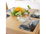Tovagliette Hawaiane Abakuhaus, Foglie Di Palma Su Sfondo Sporco Con Illustrazione Di Paesaggio Marino Autunnale, Tiscjdeco In Tessuto Resistente Al Lavaggio Per Sala Da Pranzo E Cucina, Beige