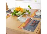 Tovagliette Da Spiaggia Abakuhaus, Coppia Di Sedie Su Spiaggia Sabbiosa Con Immagine Colorata Di Cielo, Paesaggio, Costa E Natura, Tiscjdeco In Tessuto Resistente Al Lavaggio Per Sala Da Pranzo E Cucina, Arancione Verde Rosso