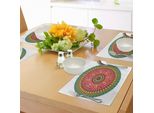 Tovagliette Abakuhaus Con Motivo A Freccia, Motivo Tradizionale Aborigeno Con Freccia, Toro, Teschio E Piume, Motivo Etnico Rotondo, Tiscjdeco In Tessuto Resistente Al Lavaggio Per Sala Da Pranzo E Cucina, Multicolore