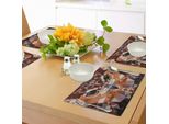 Abakuhaus Tovagliette Geometriche, Mosaico Owl Head In Forme Triangolari Intrecciate Stile Retrò Design Geometrico Boho Funky, Tiscjdeco In Tessuto Resistente Al Lavaggio Per La Sala Da Pranzo E La Cucina, Arancione Marrone