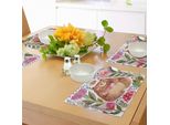 Abakuhaus Tovagliette Acquerello Con Fiori, Simpatico Orso Con Fiori E Api Animal Spirit Nature Modern Illustration, Tiscjdeco In Tessuto Resistente Al Lavaggio Per La Sala Da Pranzo E La Cucina, Multicolore