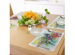 Tovagliette Abakuhaus Con Pappagalli, Fiori Sbiaditi E Pappagalli Innamorati Flora Botanica Con Romantiche Orchidee Wings Boho Art, Sottobicchieri In Tessuto Lavabile Decorazioni Per La Tavola Con Stampa, Multicolore