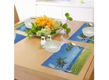 Tovagliette Hawaiane Abakuhaus, Palme Da Cocco E Prato Sulla Spiaggia Sandy Poipu Beach Alle Hawaii Stampa Con Immagine Kauai, Tiscjdeco In Tessuto Resistente Ai Colori Per La Sala Da Pranzo E La Cucina, Verde Blu