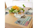 Abakuhaus Tovagliette Da Surf, Minivan Sulla Spiaggia Nuvole Estive Ispirate Alle Vacanze In Stile Retrò Sky Honeymoon Destination, Tiscjdeco In Tessuto Resistente Ai Colori Per La Sala Da Pranzo E La Cucina, Multicolore