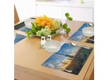 Tovagliette Abakuhaus Saguaro, Sun è Ambientato Tra Cactus Spinosi, Magico Paesaggio Pomeridiano, Design Selvaggio, Tiscjdeco In Tessuto Resistente Al Colore Per La Sala Da Pranzo E La Cucina, Verde Blu